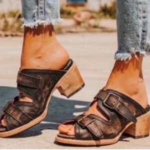 Freebird Caprice Leather Sandals Heels Mules Open Toe Slip On Buckles 5